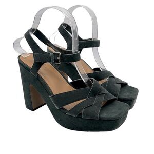 Splendid Piper Green Suede Strappy Ankle Strap Block Heel Sandal's Size 8 New!